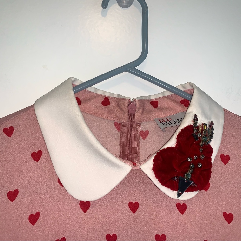 VALENTINO Valentines Heart Midi Maxi Pleated Chine Red Pink Heart Dress 38 8 - Picture 13 of 16